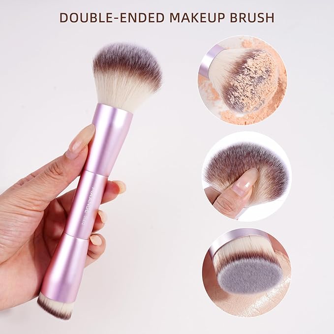 MAANGE 9 PCS Makeup Brush Set Foundation Brush Double Makeup Brushes for Blending Liquid Powder Concealer Cream Blush Buffe Contour Make up Brush Kit (Pink)