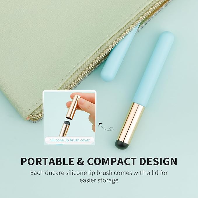 DUcare Fingerlike Silicone Lip Brush | Multi-purpose Makeup Blending Lipstick Brush with Lid (Blue)