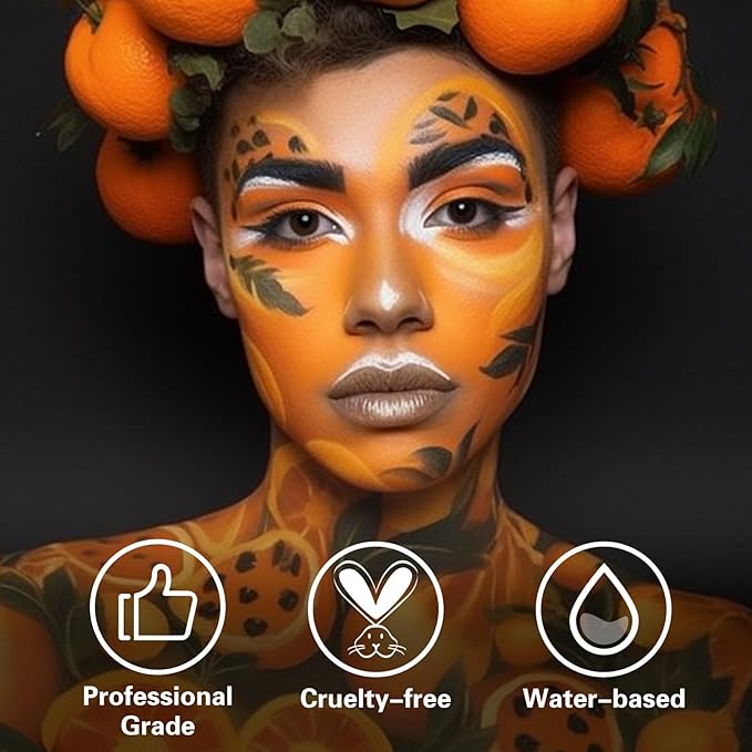 BOBISUKA Orange Face Body Paint, Water Based Face Painting for Art Theater Halloween Party Cosplay Clown SFX Makeup for Women Adults, Non-Toxic Washable