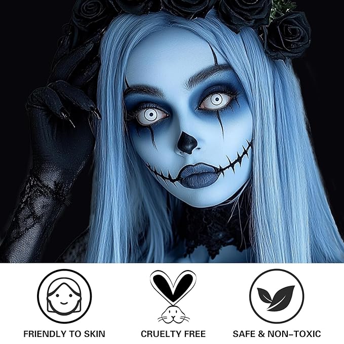 Light Blue Face Body Paint, Oil-based Face Painting Kit for Kids Adlut, Facepaint for Halloween Dead Bride Ice Queen Costume, Cosplay, Parties, Stage, Theater, SFX Special Effect Makeup（2.1 Fl.oz）