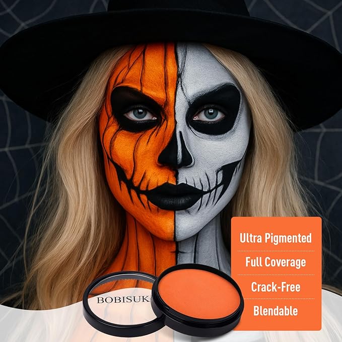 BOBISUKA Orange Face Body Paint, Water-Based Face Painting Kit & Body Paints, Kids Adults Facepaint for Halloween Pumpkin Scarecrow Fox Leopard & Tiger Makeup, Costume Cosplay Party Theater & Stage