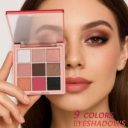 K'APEINE 9Colors Eyeshadow Palette, Pink Brown Eyeshadow Matte Shimmer Eye Shadow Blendable Makeup Palette High Pigment Waterproof Makeup Kit for Women Brithday, Valentine's Day, Christmas-LG01