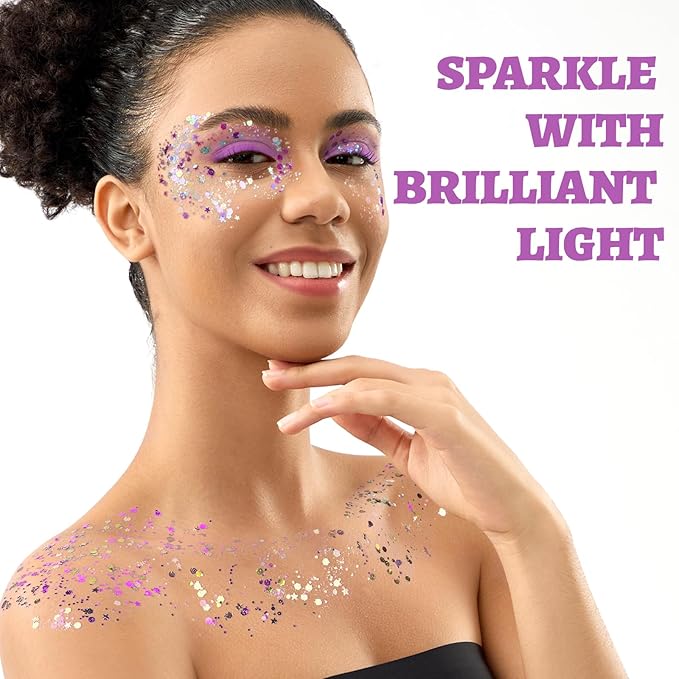 FANDAMEI Body Glitter Gel- 6 Color Glitter Makeup Face Paint for Body&Face&Hair, Rave Festival Mermaid Halloween Concert, Hair Glitter for Kids & Women