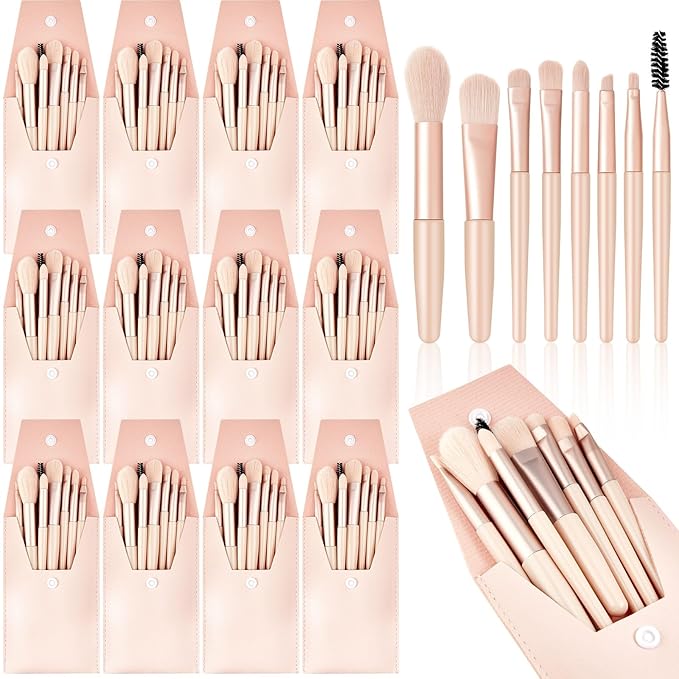 Tioncy 12 Sets Travel Makeup Brush Set Bulk Brushes Bag Bridesmaid Gift Synthetic Fibre Face Make up Brushes Angled Blush Brush for Wedding Bridal Shower Favors Bachelorette Party Gift(Ivory Beige)