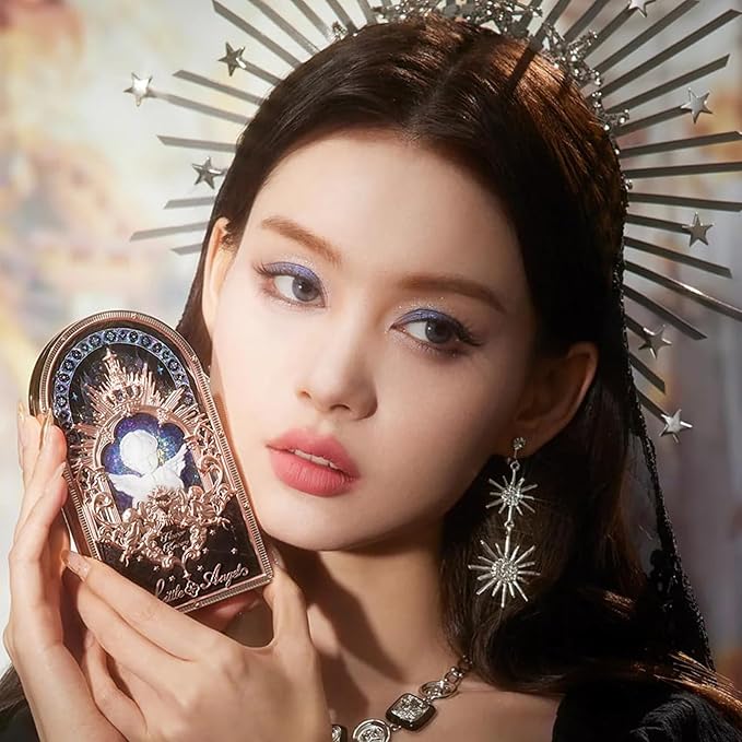 Flower Knows Little Angel 9-Color Eyeshadow Palette with 6 Matte+3 Shimmer Blue Shades,Long-lasting,Easy-to-apply & Highly Pigmented Goth Eye Shadow(02 Weeping Angel,0.37 Oz)