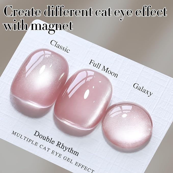 Double Rhythm Cat Eye Gel Polish Set 6 Colors Shimmer Glitter with Magnet Holographic Reflective Magnetic UV Gel Polish Art Kit (Glass Jelly Nude Pink 6-Kit 35)