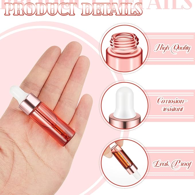 100 Pcs Mini Glass Oil Dropper Bottle Bulk, Clear Essential Small Empty Bottles Sample Containers Perfume Liquid Vials with Cap for Traveling (5 ml,Pink Body)