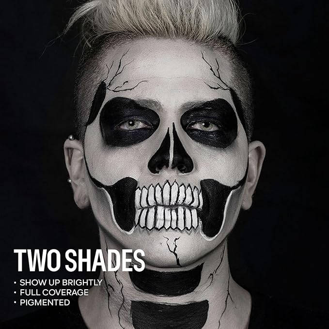 Black White Face Body Paint Makeup Foundation 30g, Water Activated Cream to Powder Face Body Paint Makeup for Halloween Costume Cosplay Theater Stage Dress-Up Makeup, Matte Non Toxic