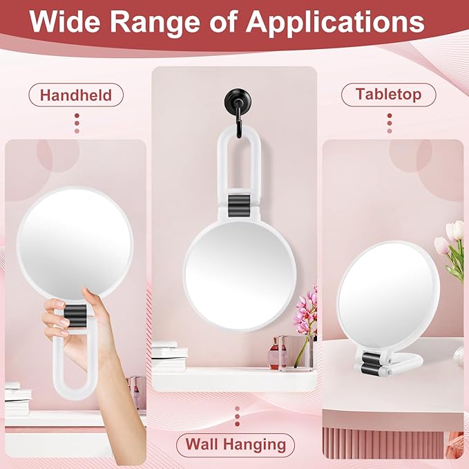 30X Magnifying Mirror, Travel Hand Mirrors with Handle, Double Sided Handheld Mirror with 30X/1X Magnification & Foldable Handle, Portable Small Makeup Mirror for Desk, White