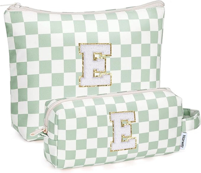 Narwey 2 PCS Valentines Day Gifts for Her Personalized Initial Makeup Bag, Girlfriend Teacher Women Teen Girls Gifts Trendy Stuff 10 11 12 14 13 15 16 Years Old, Travel Toiletry Bags Cosmetic Bag (E)