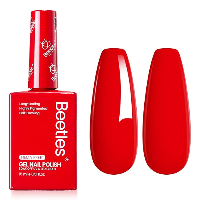 Beetles Red Gel Nail Polish - Hema Free Crimsom Harmony Gel Classic Red Gel Polish Soak Off Uv LED Nail Lamp 15ml DIY Home Manicure Salon Gift for Women