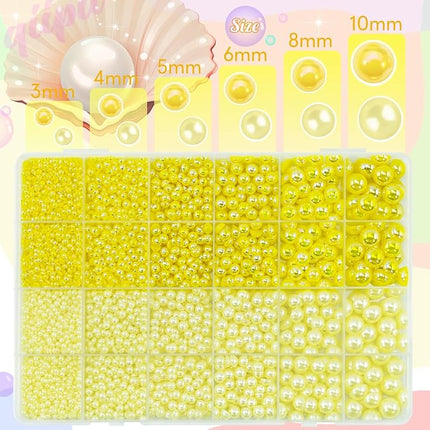 qiipii 2 Styles Lemon Yellow Flatback Pearls for Bedazzling Crafting 3mm-10mm Half Round Pearls Beads Gems Bedazzler Kit Charms for Nails Face Eyes Makeup Tumblers Bottles DIY Crafts Shoes Beauty Deco