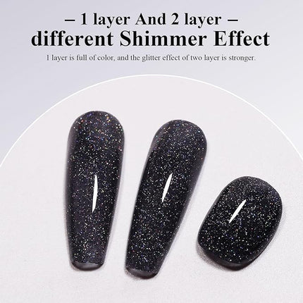 Imtiti Black Glitter Gel Polish,15ML Black Sparkle Iridescent Diamond Gel Polish Soak off UV Nail Art Manicure for Salon DIY at Home 1Pcs