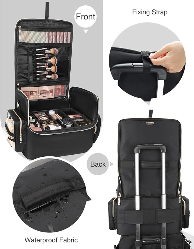 Extra Large Makeup Bag Professional Makeup Artist Bag Tattoo Case Cosmetic Train Case Travel Makeup Organizer Box with Adjustable Dividers (Black, Extra Large)
