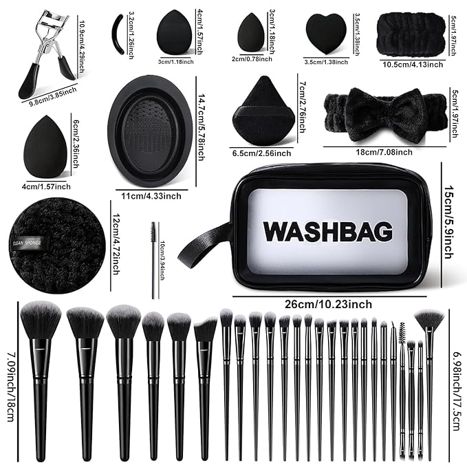 56Pcs Black Makeup Brushes Set Professional with Case Premium Synthetic for Foundation Concealer Blush Eyeshadow Powder Contour Makeup Brush Kit Face Eye Make up Brushes & Tools