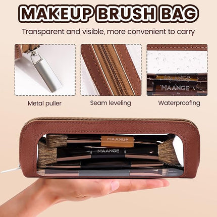 MAANGE 13 Pcs Foundation Makeup Brush Set With Bag, Make up Brushes, Double-End Multi Functional Makeup Brushes, Professional Face Brush Set Tools For Liquid Powder Concealer Cream Blush (Brown)