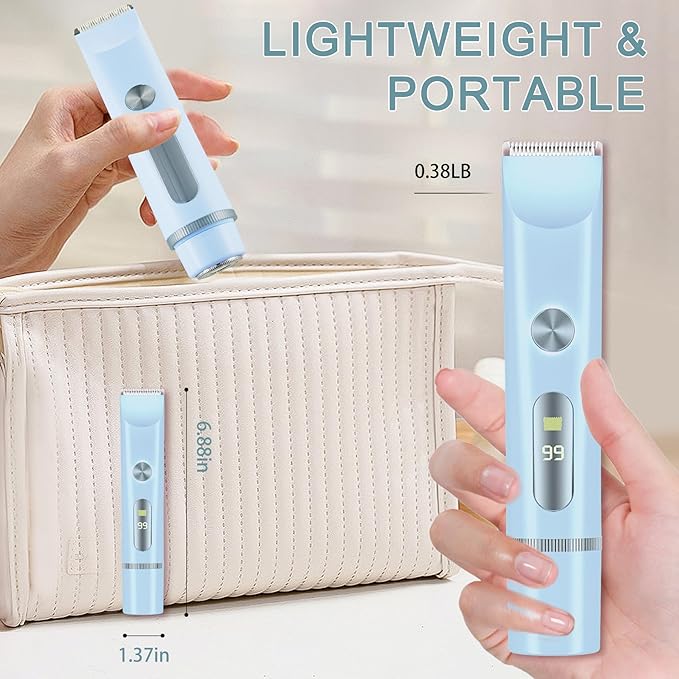 Bikini Trimmer for Women with LCD, Cordless& Painless& Waterproof Dual Head Shaver for Women Private Area& Face& Body, 2-in-1 Electric Razors, Bikini Shaver, Hair Trimmer Travel Grooming Kit