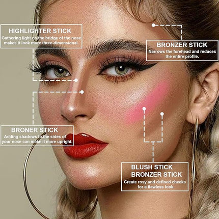 Lezero 3Pcs Contour Stick Makeup Kit, Shades with Highlighter, Blush and Bronzer Stick for Sculpt the Face and All Skin Type, Long Lasting, Smooth, Dewy & Matte Finish, #1 FAIR