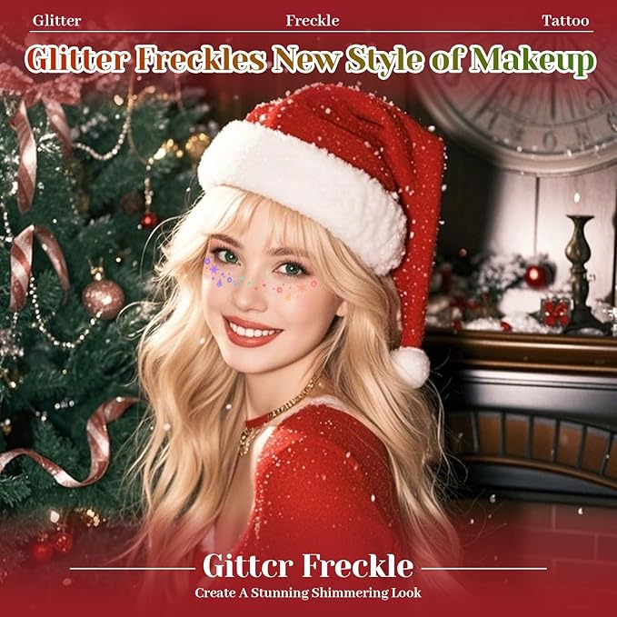 12Pcs Christmas Chameleon Glitter Freckles Face Tattoo, Holographic Multichrome Waterproof Glitter Speckles Patches, Long Lasting Temporary Tattoos Sticker Makeup for Christmas Party Makeup03