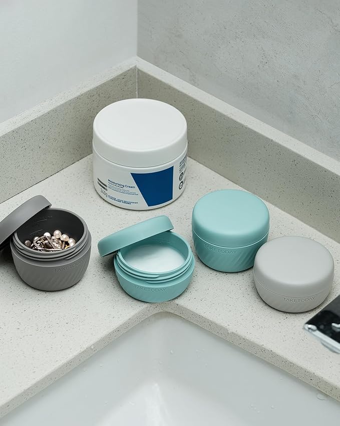 TakeToday Travel Containers for Toiletries, Leak-proof, TSA Approved, Refillable Silicone Cream Jars with Lid Travel Size Essential for Cosmetic toiletry Cream, 3oz, 4 Pack (Grey)