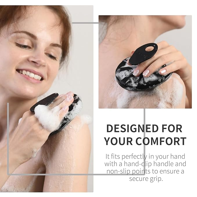 Silicone Body Scrubber, Upgrade 3rd Gen Shower Bath Brush, Lather Nicely, Soft Massage Body, More Hygienic Than Traditional Loofah, Gentle Exfoliating for Sensitive Skin, 1 Pack, Black