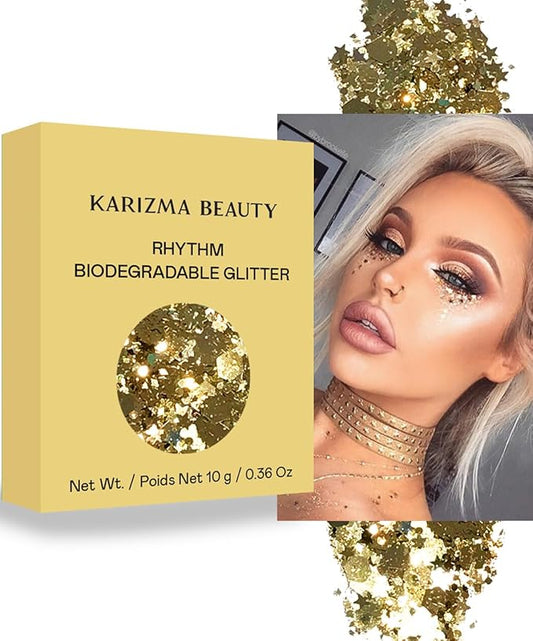 Rhythm Biodegradable Chunky Glitter // Karizma Beauty Gold Bio Glitter Eco Glitter Face Glitter Festival Chunky 10g