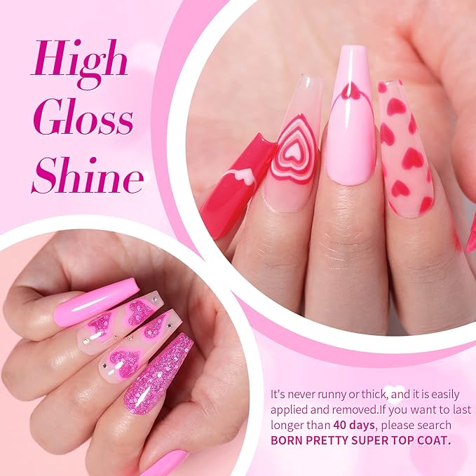 Born Pretty Neon Hot Pink Gel Nail Polish,Halloween Pink Ghost,Natural Soft Light to Dark Glitter Sparkle Gel Polish Soak Off U v LED Nail Art Manicue Kit DIY at Home or Manicure Salon 6PCS