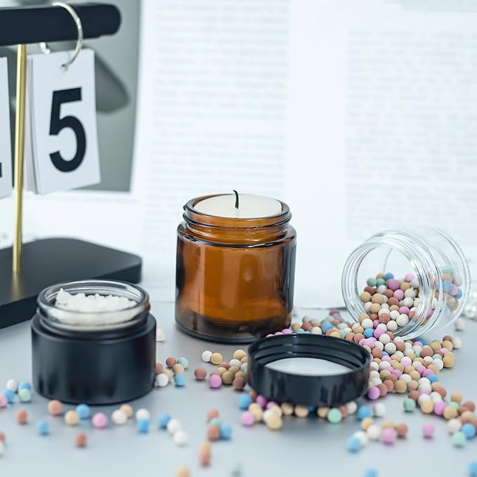 2Oz Small Glass Jars with Lids, 30Pack Lotion Container, Cosmetic Containers, Little Travel Jars for Creams with Mini Spoon, Black Label (Matte Black)