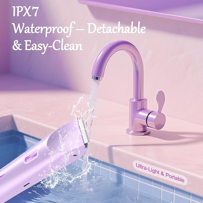 Dermave Bikini Shaver, 2 in 1 Dual Head Bikini Trimmer & Body Shaver, Pain-Free Electric Trimmer for Women, IPX7 Waterproof Wet & Dry, Ceramic Blade, Purple