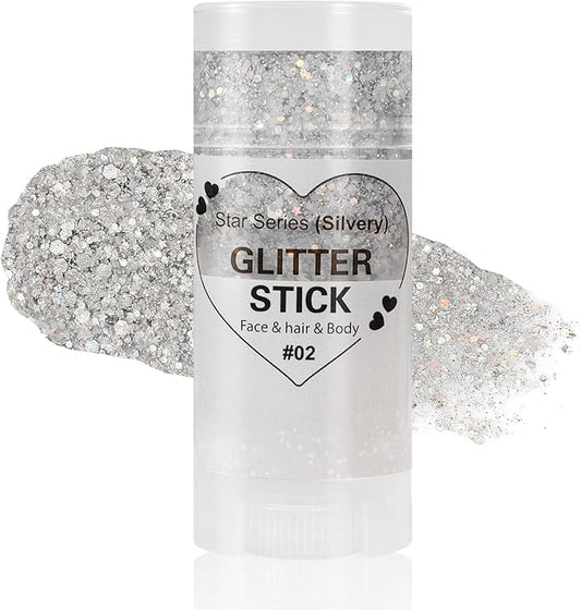 Mysense Silver Body Glitter Stick,Face Hair Glitter Makeup,Sparkling Mermaid Sequins Chunky Glitter Face Paint,Singer Concert Outfit Festival Rave Accessories for Women and Kids
