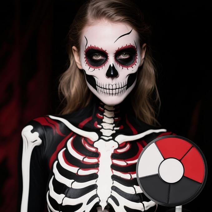Black White Red Face Body Paint, Professional 6 Colors Body Paint SFX Makeup Palette， Cream Water Based Face Paint for SFX Halloween Cosplay Joker Zombie Vampire Skeleton Clown Vampire Makeup
