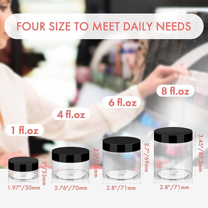 Empty 6 oz Small Containers with Lids & Labels - Refillable Plastic Jars with Lids - Sugars Scrub Jars/Slime Containers (6 fl.oz, 40Pack)