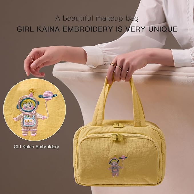 Makeup bag, Large Capacity Cosmetic Bag for Women, Portable Wide-open Toiletry Bag, Travel Makeup Bag with TPU Compartments for Accessories, Essentials, Toiletries, Makeup Brush Bag, Yellow