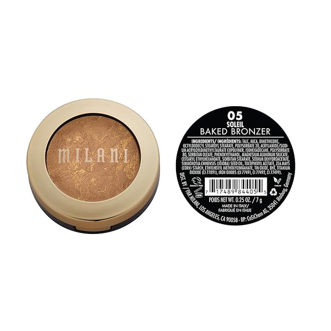Milani Bronzer Powder - Baked Bronzer Made in Italy, Bronzing Shimmer Highlighter Makeup for Contour -Soleil