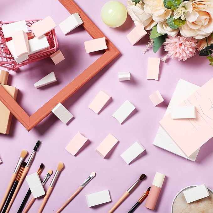 TecUnite 100 Pieces Cosmetic Sponges Latex Makeup Foam Wedges Foundation Beauty Tools(Pink,White)