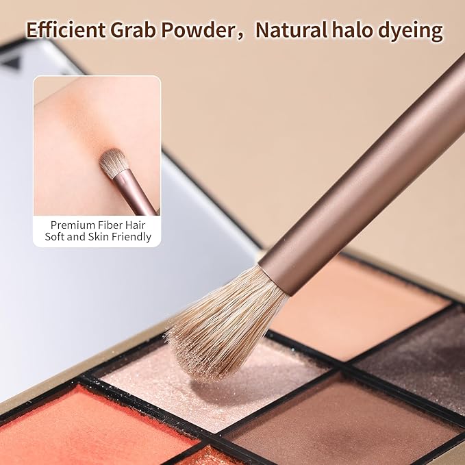 MSQ Eye Makeup Brushes 8pcs Eyeshadow Makeup Brushes Set with Bag Soft Synthetic Hairs for Eyeshadow, Eyeliner, Blending, Concealer, Nose Shadow (Khaki)