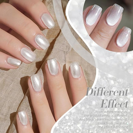 Born Pretty Cat Magnetic Eye Nail Polish, Silver Platinum Moonlight Quick Dry Sparkle Shimmer Glitter Nail Polish with Magnet 10ML