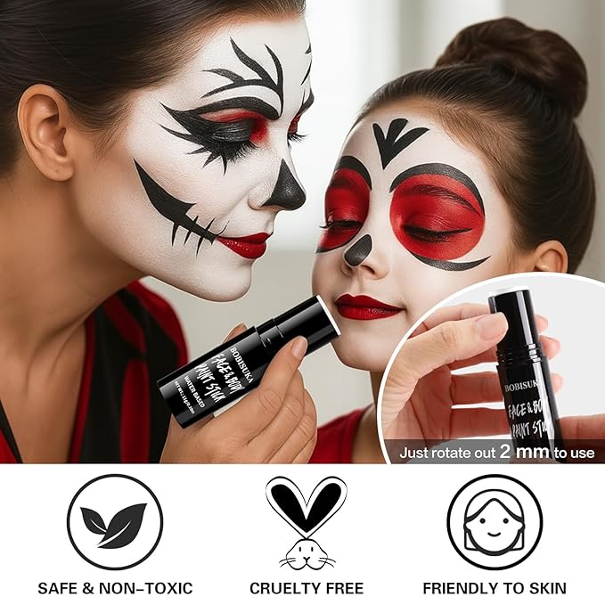 BOBISUKA White Face & Body Paint Stick Washable Water-Based Face Paint Makeup Stick for Halloween Clown, Joker, Zombie, Mime, Skeleton, Skull, Cosplay, SFX, Sports Eye Black & Costume Party