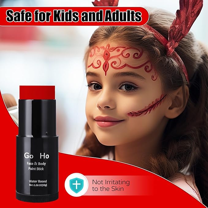 Go Ho Red Face Paint Stick,Easily Washable Formula Body Paint,Non-toxic Full-coverage Cream Red Face Body Paint for Adults Children Halloween Cosplay SFX Devil Clown Makeup