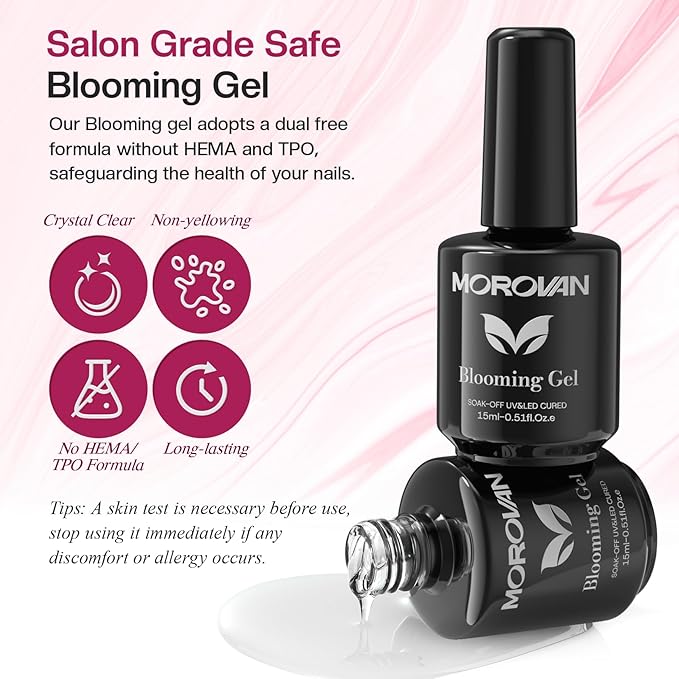 Morovan Blooming Gel Nail Polish: 15ml Clear Blooming Gel Polish Soak off UV/Led for Nails Art Design Spreading Effect Marble Watercolor Hema Free Formula for Solan Home DIY
