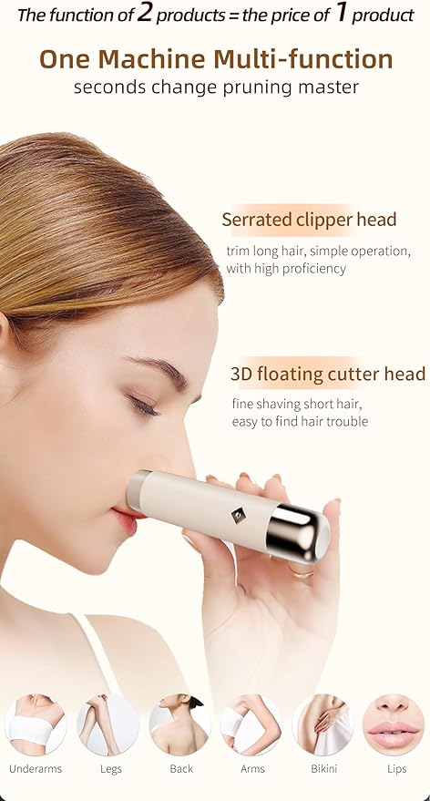 Dual-Head Rechargeable Hair Trimmer for Women, Body Shaver with 3D Floating Blades, Detachable Heads, Smooth & Painless Hair Removal