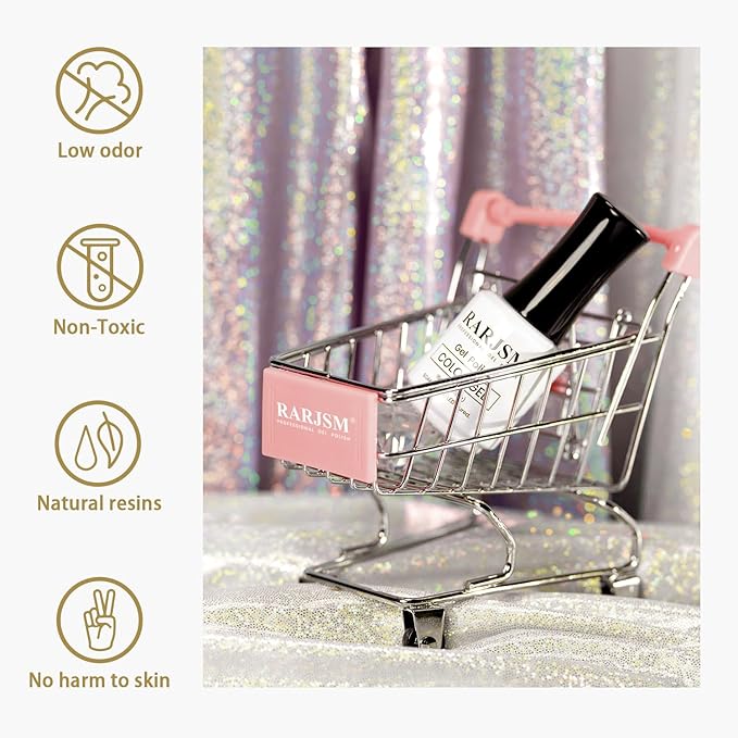 RARJSM Glitter Gel Nail Polish Platinum Gold Metallic Light Gold Iridescent Rainbow Shimmer Flakes Gel Polish Sparkly Chunky Pigments Soak off Led UV Curing Required for Home Salon Manicure Christmas