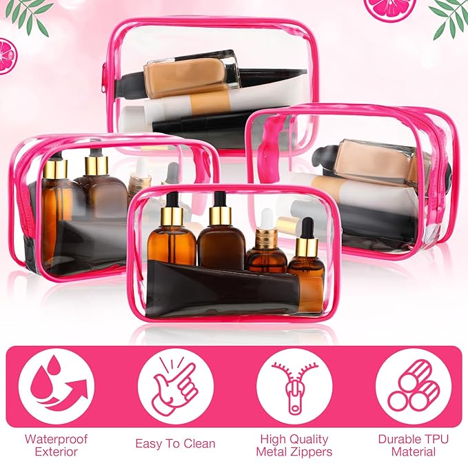 Weewooday 12 Pieces Clear Makeup Bags Cosmetic Storage Bags PVC Zipper Pouches Travel Waterproof Makeup Plastic Case for Women Organizing Toiletries Traveling Bathroom(Large,Rose Red)