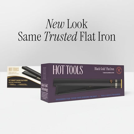 HOT TOOLS Pro Artist Black Gold Ionic 1 1/4 Inch Flat Iron - Use as Straightener for Sleek Straight Hair or Use Rounded Edges for Shiny Curls and Waves, Stylist-Preferred Styles