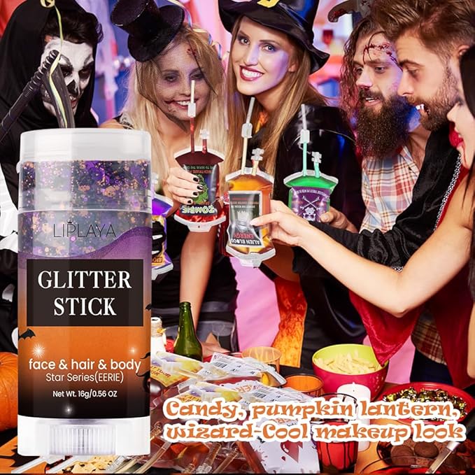 Face and Body Glitter Stick, Singer Concert Music Rave Face Body Sequins Glitter Stick for Women Face/Body/Hair/Eyes/Lip Glitter Makeup. (Black & Orange & Purple)