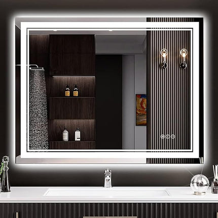 30x36 LED Bathroom Mirror with Lights, Backlit and Front Lit, Anti-Fog Lighted Vanity Mirrors for Bathroom Wall, Dimmable, 3-Color Light, Memory, Shatter-Proof, HD Tempered Glass, CRI＞90
