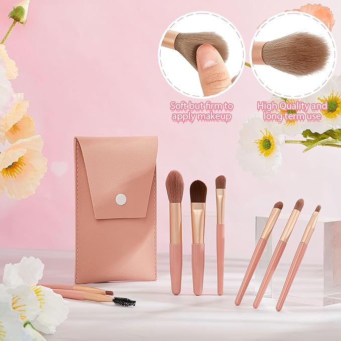 Tioncy 12 Sets Travel Makeup Brush Set Bulk Brushes Bag Bridesmaid Gift Synthetic Fibre Face Make up Brushes Angled Blush Brush for Wedding Bridal Shower Favors Bachelorette Party Gift(Brown)