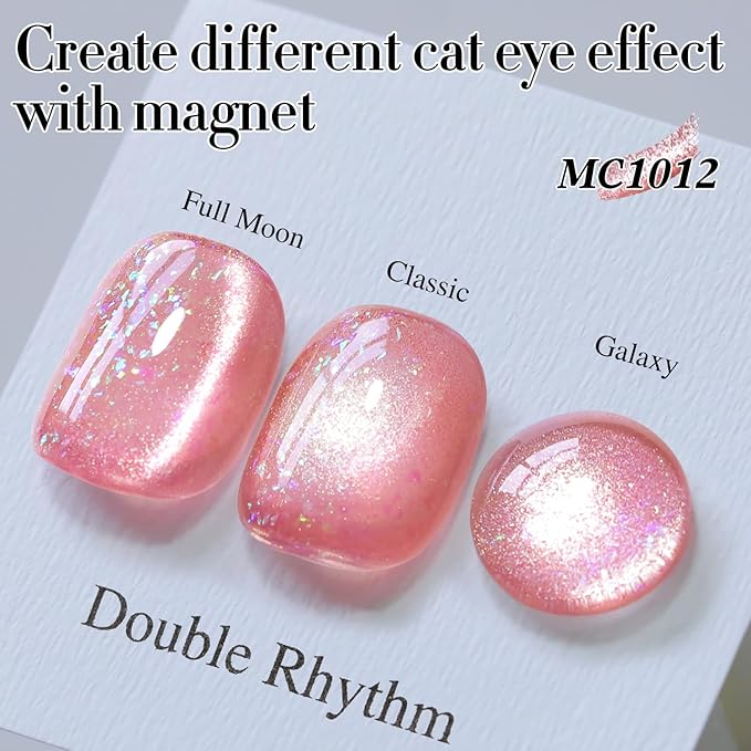 Double Rhythm 0.5 OZ Cat Eye Gel Polish with Magnet 15ML Holographic Glitter Shimmer Translucent Jelly Color Magnetic Nail Polish Salon DIY at Home (MC1012)