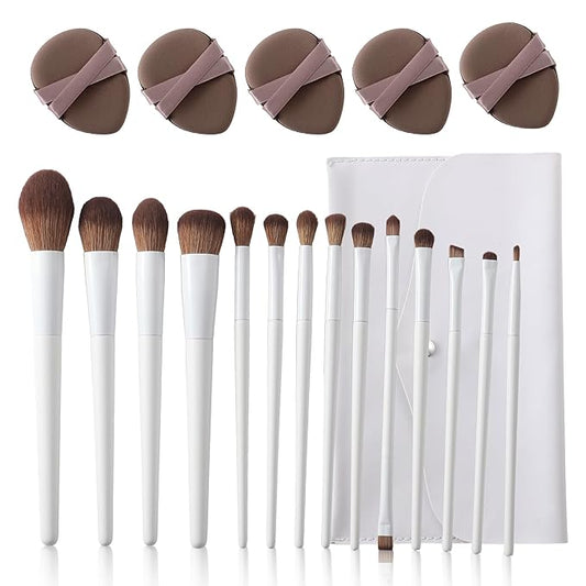 Makeup Brush Set 14Pcs Premium Synthetic Foundation Powder Contour Concealers Eyeshadow Blending Liner Makeup Brushes with Powder Puffs and Brush Bag