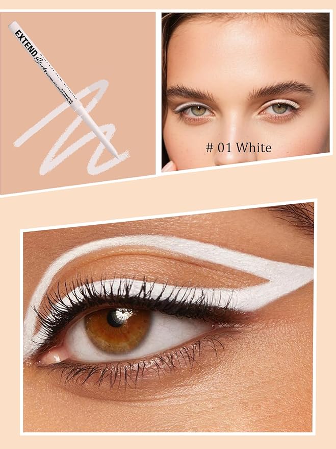 White Gel Glitter Eyeliner Pencil, Metallic Waterproof Smudge-Proof Creamy Retractable Smooth Eye Liner pencil, Hypoallergenic Long Lasting Eyeliner Brightener Pen Crayon Eye Makeup Gift for Women#01